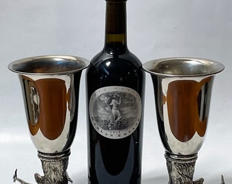 1970’s  Gucci Stag Silver-Plated Large Stirrup Cup Goblet- Set of 2