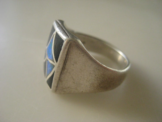 1950's Abstract Design Artisan Opal Onyx Sterling… - image 2