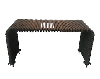 1970s Dramatic Slatted Waterfall Wood Console