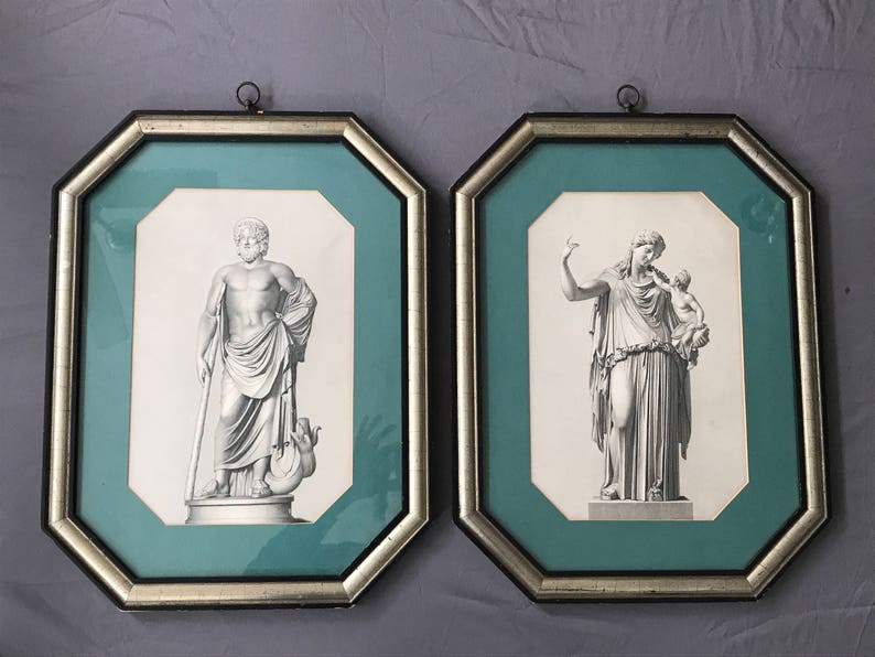 Beautiful Pair 2 20th Century Neoclassical Octagon Framed Engravings,France c.1920