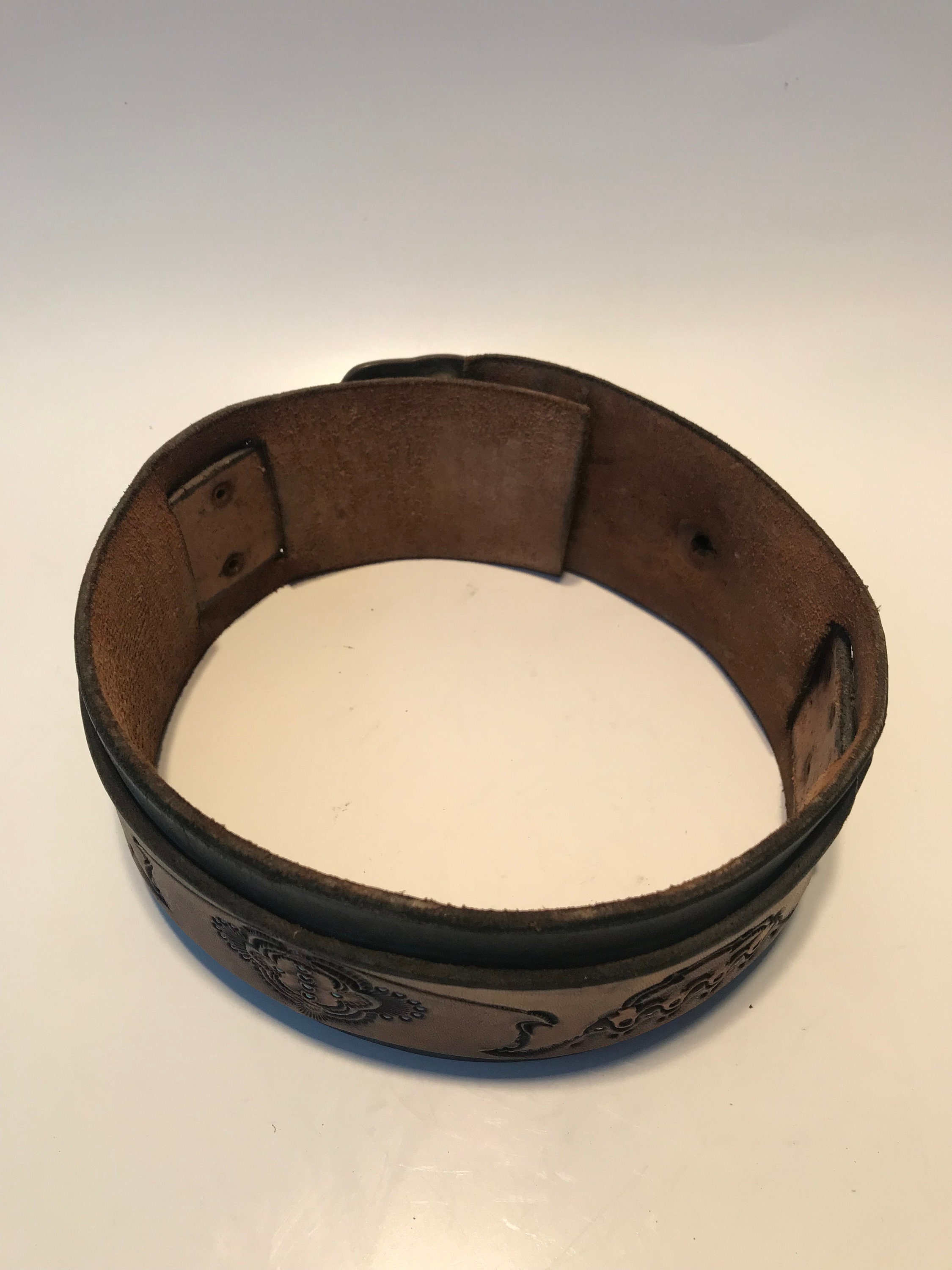 1970s Large Hand Tooled Leather Hippie Dog Collar Etsy UK