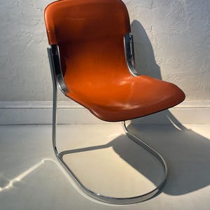 1970’s Cognac Leather Chrome Cantilever Chair by Willy Rizzo for Cidue Italy