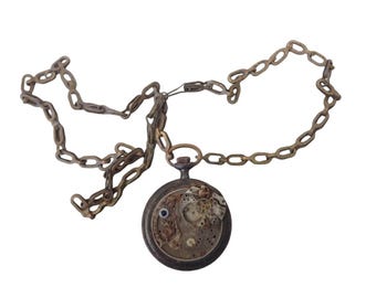Turn of Century Steampunk 15 Jewel Necklace Pocket Watch Pendant