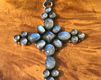 Sterling Silver Moonstone Cross Pendant, Italy