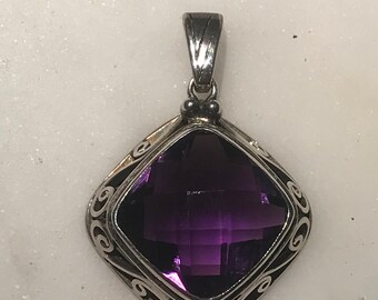 Shankari Amethyst Pendant Set In Sterling Silver, Signed