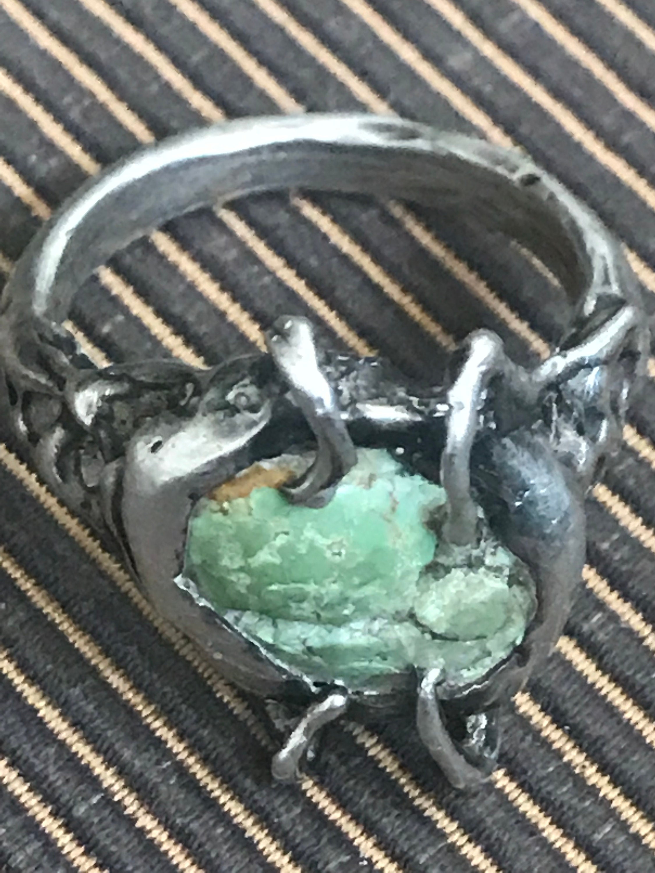 1960s Hippie Rocker Abstract Sterling Ring With Raw Turquoise - Etsy