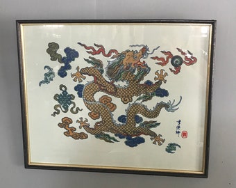 Year of The Dragon Painted on Silk, Signed c.1976