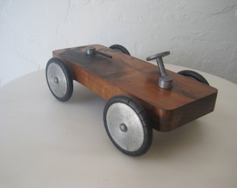 Machine Age Modern Design Aluminun Billet Wood Folk Art Car