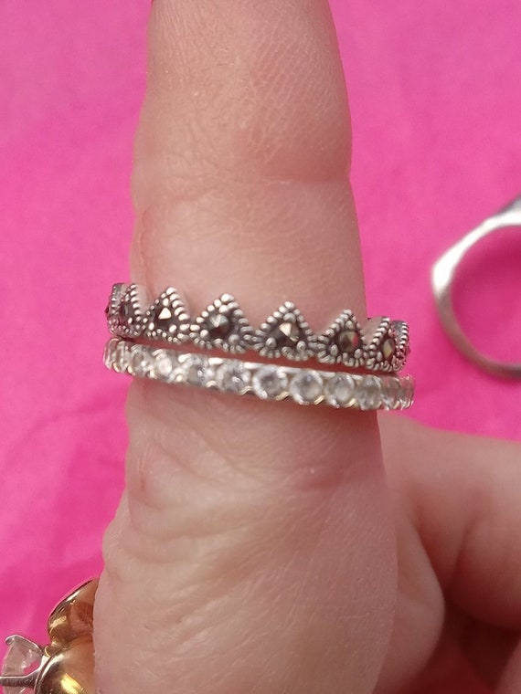Set of two stack rings Crown and Eternity band sz 