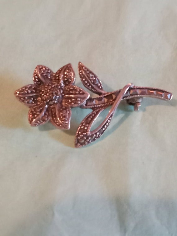 Sterling Marcasite Flower Brooch