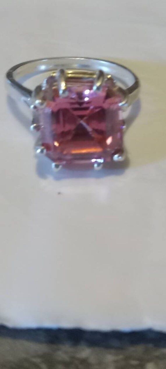Asscher cut rose pink Swarovski cz ring  SS 7 - image 3