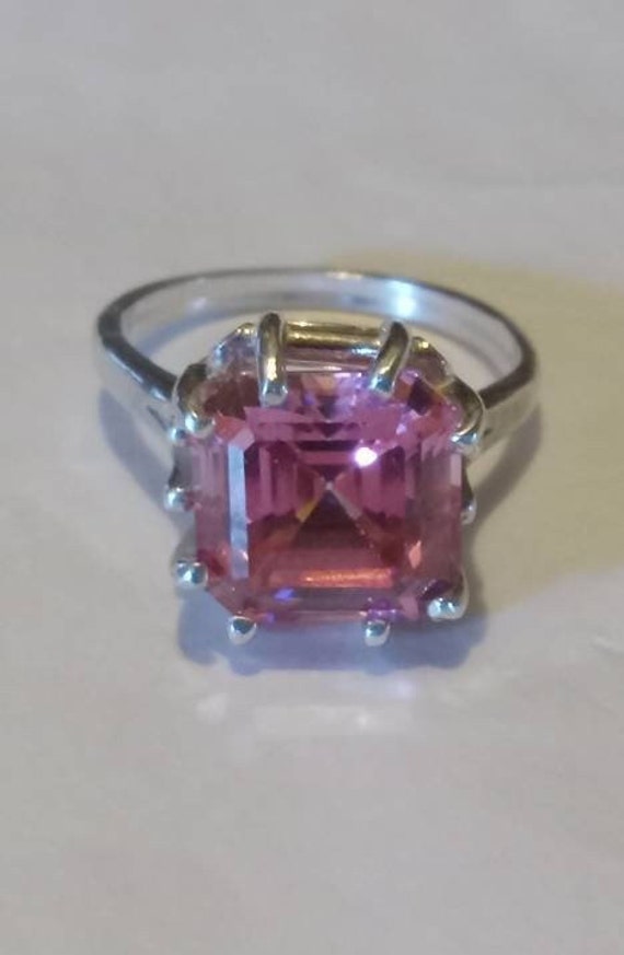 Asscher cut rose pink Swarovski cz ring  SS 7 - image 1