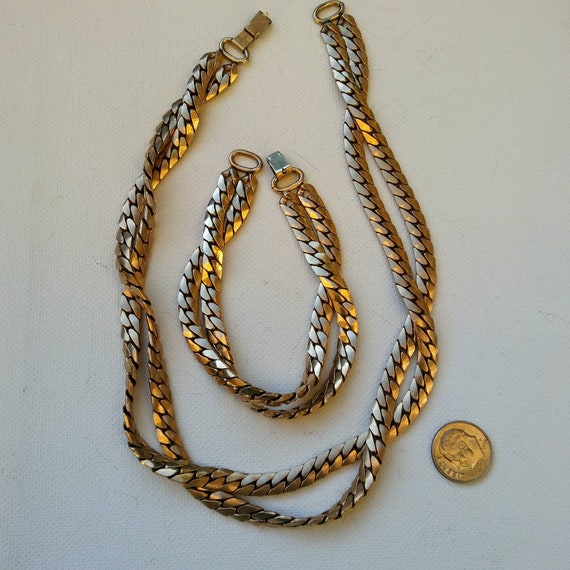 Heavy gold filled set vintage chains necklace brac