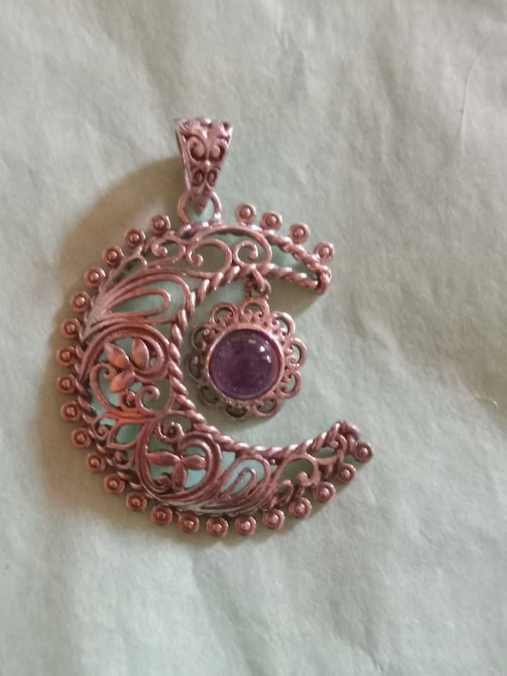 Large filigree crescent moon Pendant SS