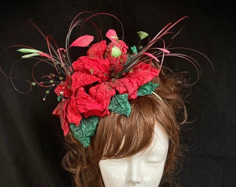 Red fascinator, Red hat, Green and red fascinator, Mother of the bride, Unique fascinator, Bespoke headdress, UK seller