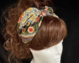 Retro print headband,  wide headband, wide turban, women’s boho turban, women’s headwrap, chemo turban, paisley flower turban band