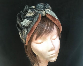 Tweed headband, half Turban, Alice band, 1940s turban, headscarf, vintage band. Warm band, brown tweed , headwarmer