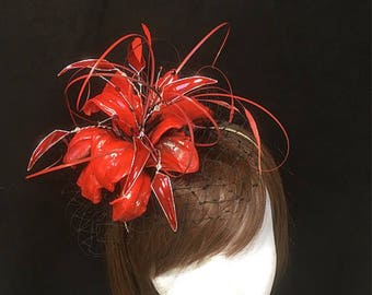 Red fascinator, mother of the bride, Summer wedding, wedding hat, red and black fascinator, statement hat, Uk fascinator, Amanda Sutherland