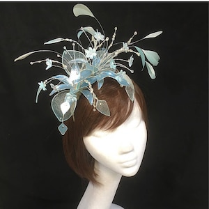 Blue feather fascinator, Bespoke fascinator, Blue fascinator, Bridal fascinator, Bespoke hat, Mother of the bride hat, Ivory and blue hat