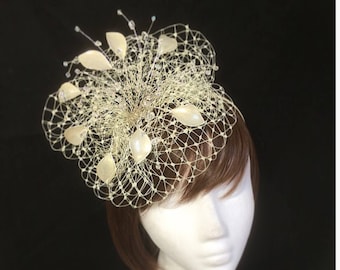 Ivory headband, Gold fascinator, golden leaves headband, leaves headband, wedding guest headband, UK Fascinator, Wedding fascinator