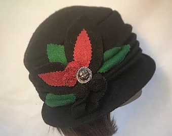 Cappello nero accogliente, regalo per la mamma, cappello Cloche, cappello in stile vintage, copricapo, cappello vintage anni '30,
