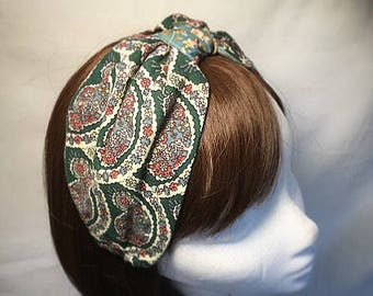 Summer scarf, chemo band, headscarf, vintage scarf , alice band, hair scarf, headband, 50s hair band, green turban