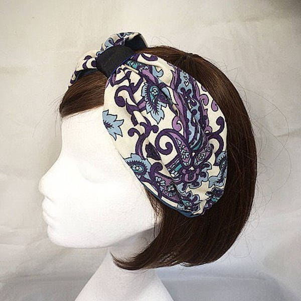 Paisley turban, purple headscarf, vintage scarf , alice band, blue scarf, headband, summer hair band, turban