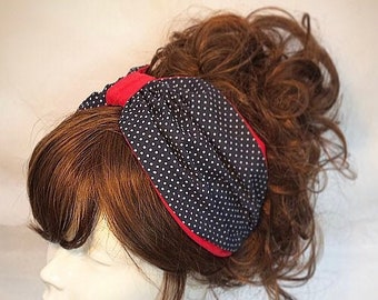 Roter Marine Turban, Polka Dot Kopftuch, Vintage Schal, Alice Band, roter Schal, Stirnband, 50er Jahre Haarband, Turban