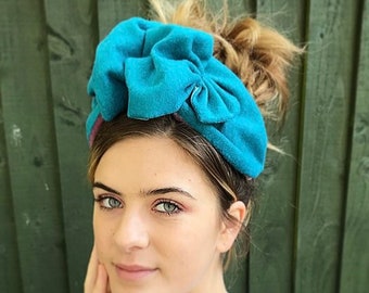 Blue wool turban headband, Warm headwear, Alice band, 1940s turban, headscarf, vintage band, Warm band, Ruffle turban, head-warmer