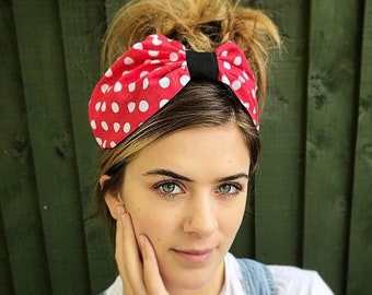 Rockabilly turban band, red spotted headscarf, vintage scarf , alice band,headband, summer hair band, turban, 1950s headscarf