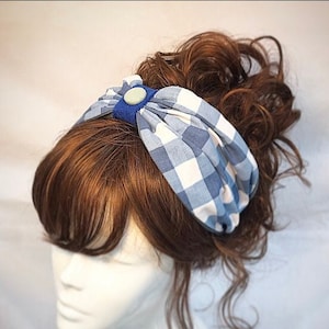 Blau kariertes Turban, Picknick Kopftuch, Vintage Kopftuch, Haarband, blaues Tuch, Stirnband, 50er Jahre Haarband, Turban, Rockabilly Band