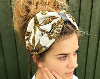 Vintage print hair band, chemo band, floral headscarf, vintage scarf , alice band, hair scarf, headband, 50s hair band, turban