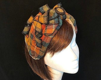Tartan half turban, tartan turban alice band, landgirl scarf, hippie boho band, Wool hairband
