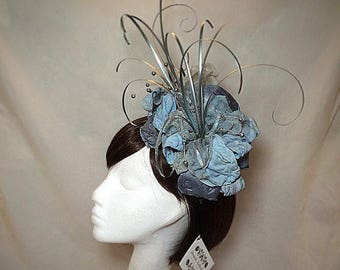 Blue fascinator, Silver fascinator, Blue occasion hat, Flower headband, Blue wedding hat, Flower fascinator, Amanda Sutherland, Bespoke hat