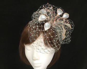 Dusky Pink Rose Gold Jewelled Wedding Fascinator Derby Ascot  display picture 1