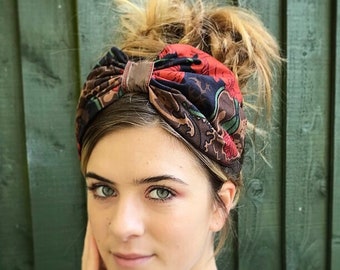 Retro scarf, chemo band, headscarf, vintage scarf , alice band, hair scarf, headband, 50s hair band, rockabilly turban, orange print turban