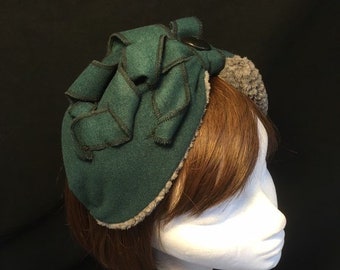 Green half turban, Turban, Alice band, 1940s turban, headscarf, hippie boho band, quirky fashion, checked wool scarf