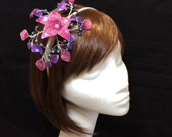 Pink fascinator, mother of the bride, Summer wedding, bridesmaid tiara, purple hairband, bespoke fascinator, Uk fascinator, Bespoke tiara