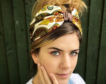 Rockabilly paisley turban, headscarf, vintage , alice band, boho scarf, headband, summer hair band, turban, paisley hairband, chemo turban.