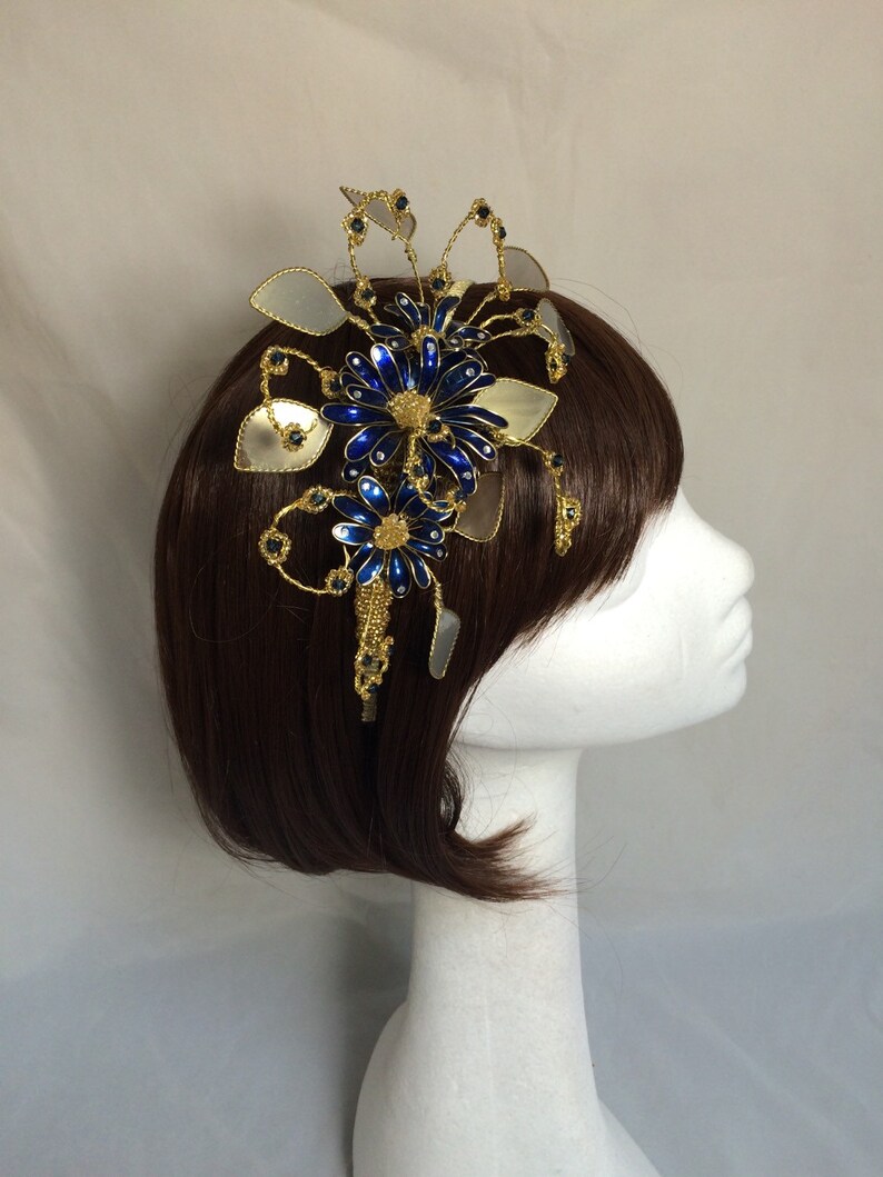 Navy Fascinator Gold Fascinator Gold Tiara Navy Headdress Etsy