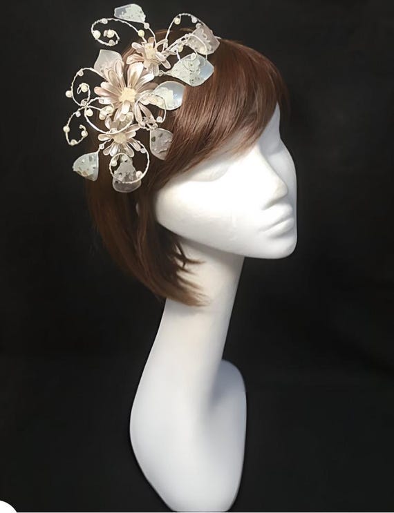 Mink Facinator Mink Beige Dusty Blush Pink Feather Kentucky Derby  main image 4