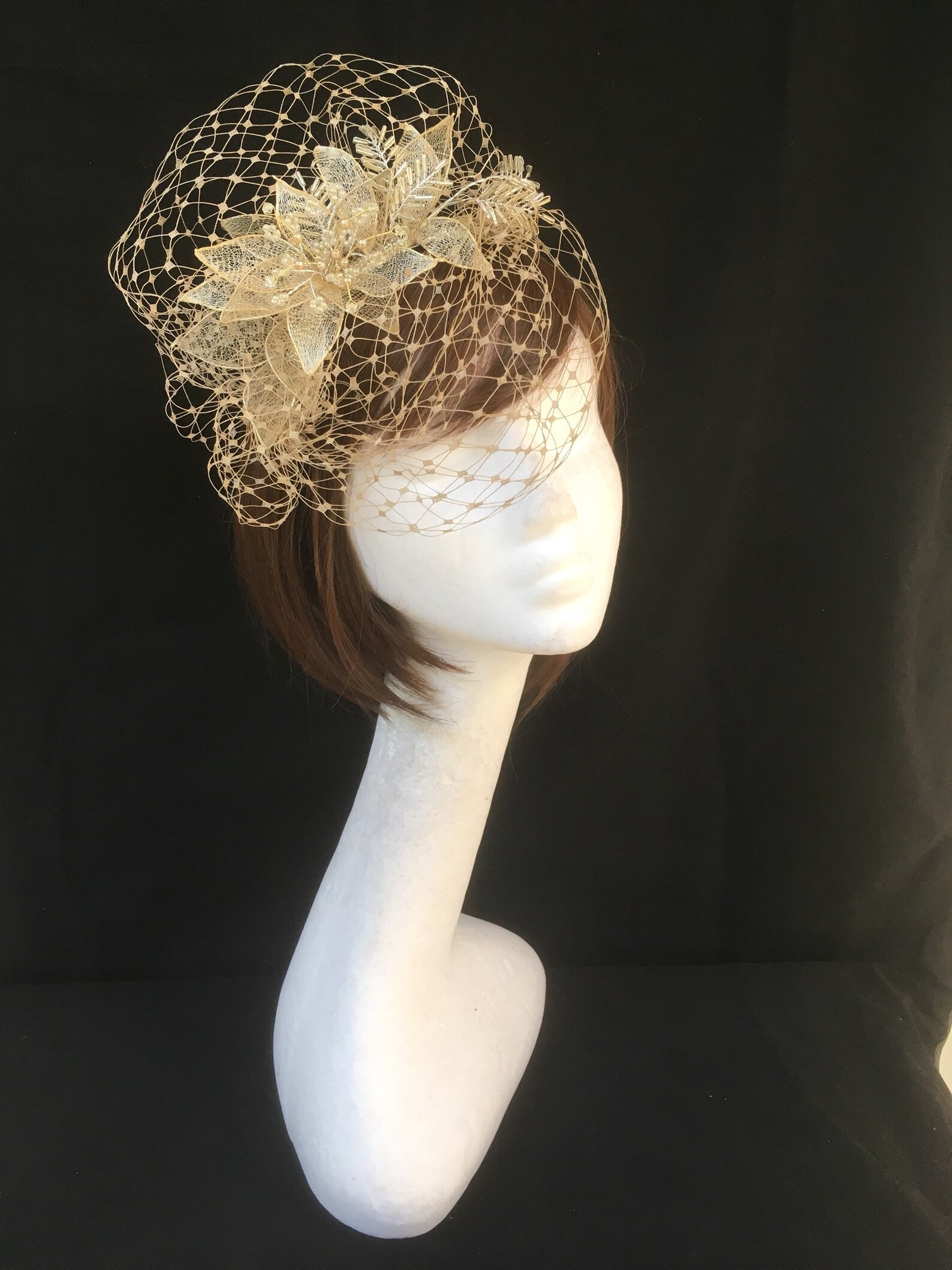 Gold Tiara Fascinator Gold Veiled Fascinator Gold Headband Etsy