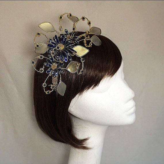Navy gold fascinator Clearance