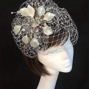 Silver fascinator, Veiled fascinator, UK Fascinator, Bespoke wedding hat, Silver veiled fascinator, Wedding fascinator, Amanda Sutherland