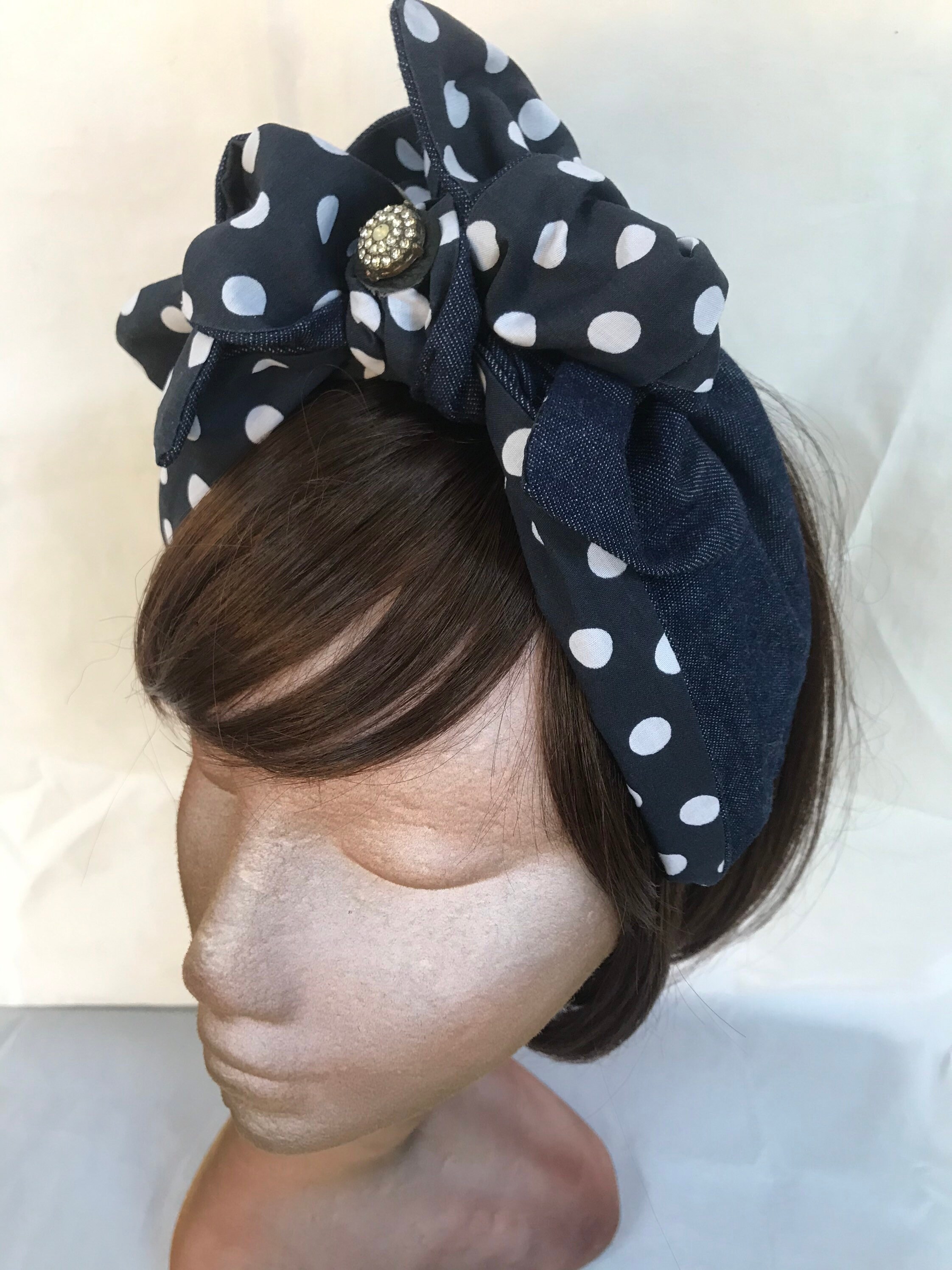 Denim turban spotted headband Quirky headwear Bohemian Etsy