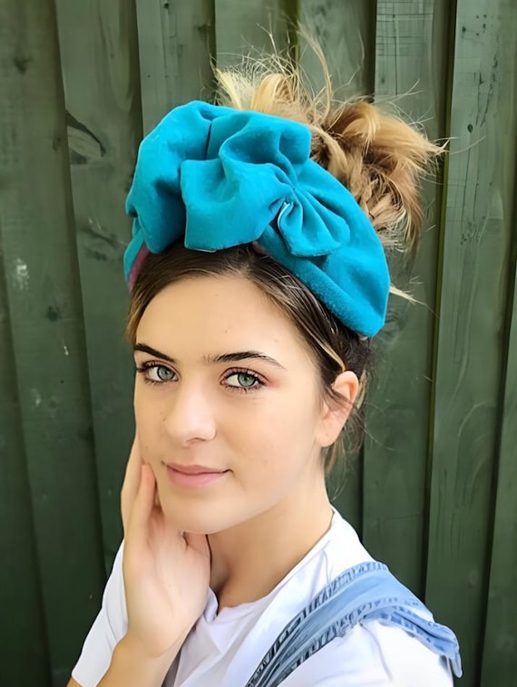 Blue wool turban headband, Warm headwear, Alice band, 1940s turban, headscarf, vintage band, Warm band, Ruffle turban, head-warmer