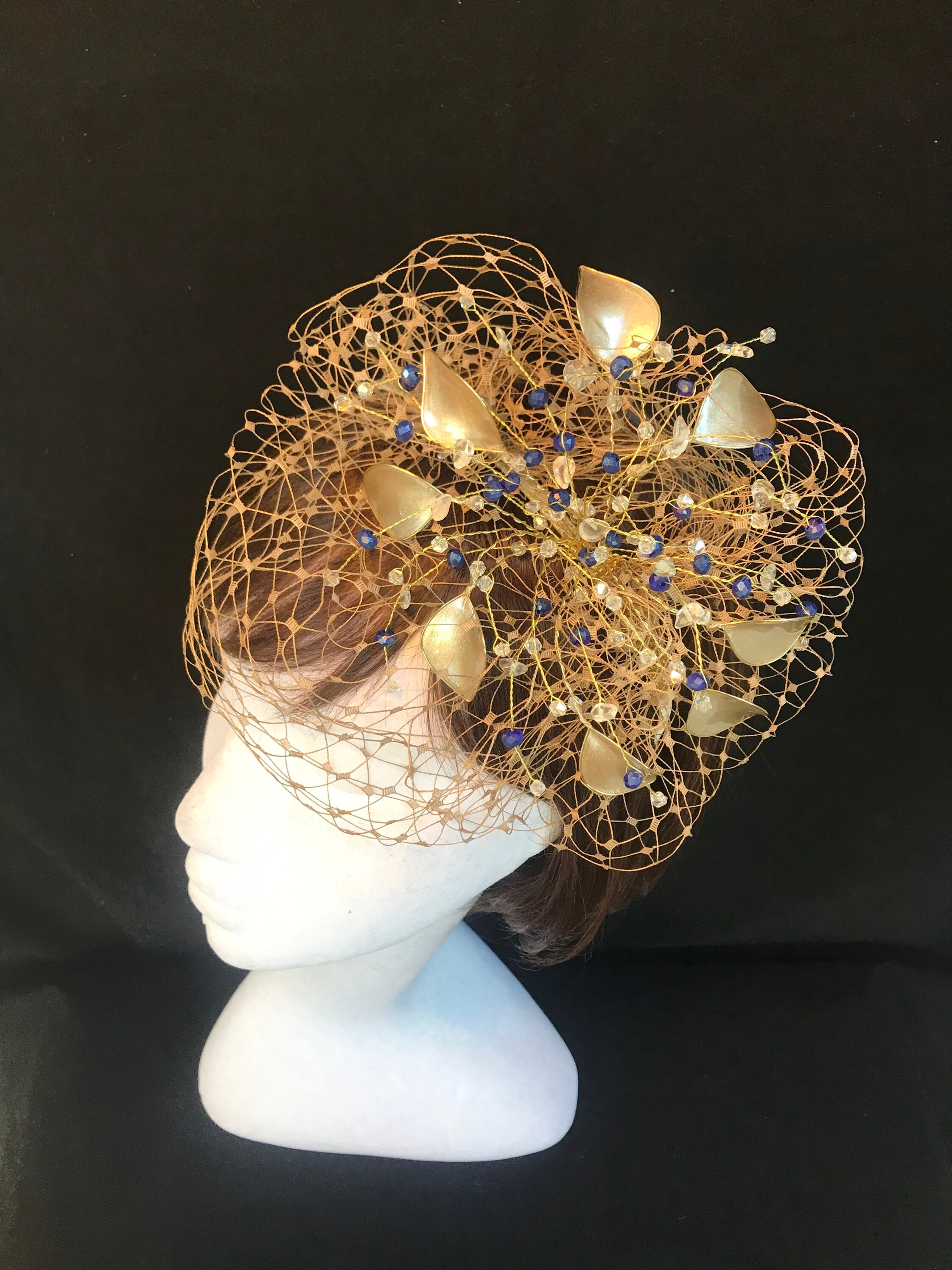 Gold fascinator gold and navy fascinator mother of the bride Etsy