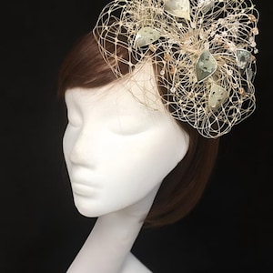 Silver veiled fascinator, Ivory fascinator hat, silver hat, mother of the bride, Summer wedding, veiled fascinator, made in the UK