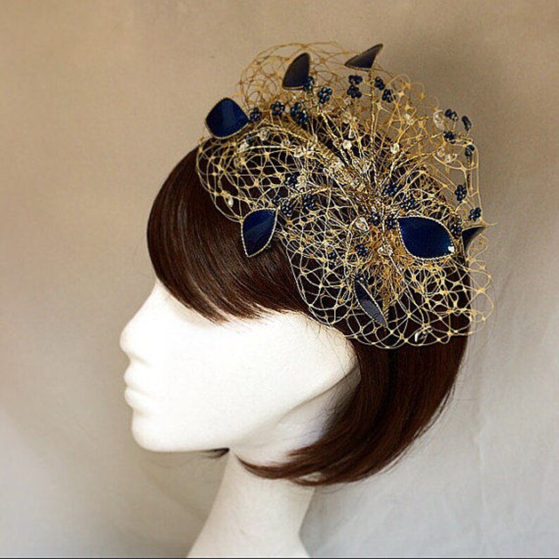 Gold Fascinator Wedding Headdress Navy and Gold Fascinator Etsy