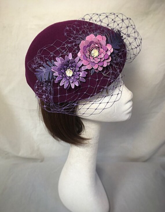 Purple Fascinator Royal Wedding Hat Retro Headdress Flower Etsy